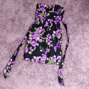 Vintage y2k Lovely Day Black & Purple Floral Sleeveless Dress